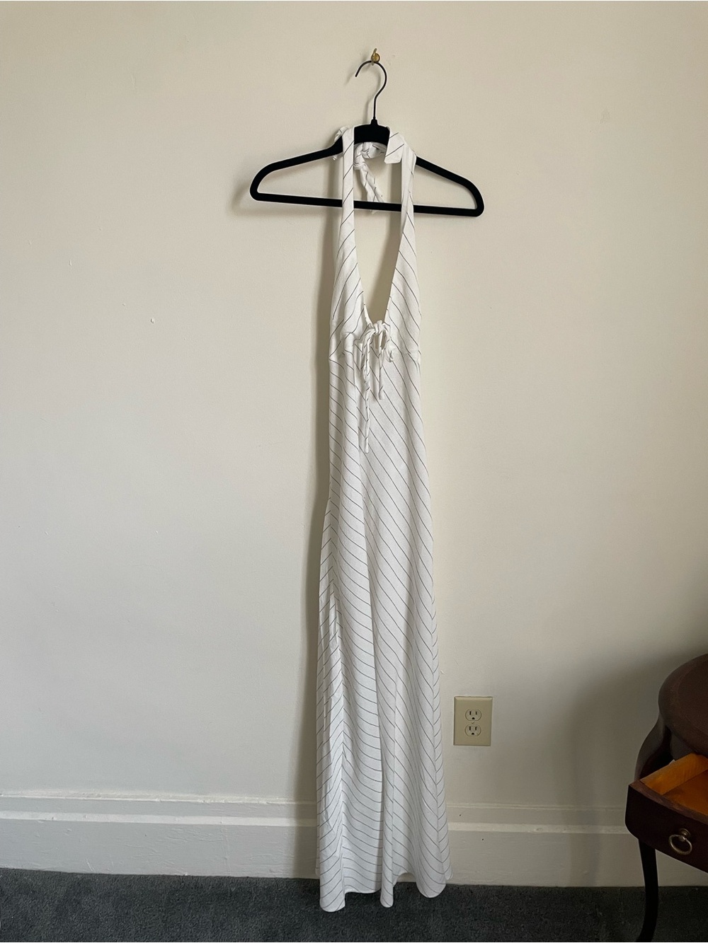 HYFVE White Halter Maxi Dress with Thin Stripes